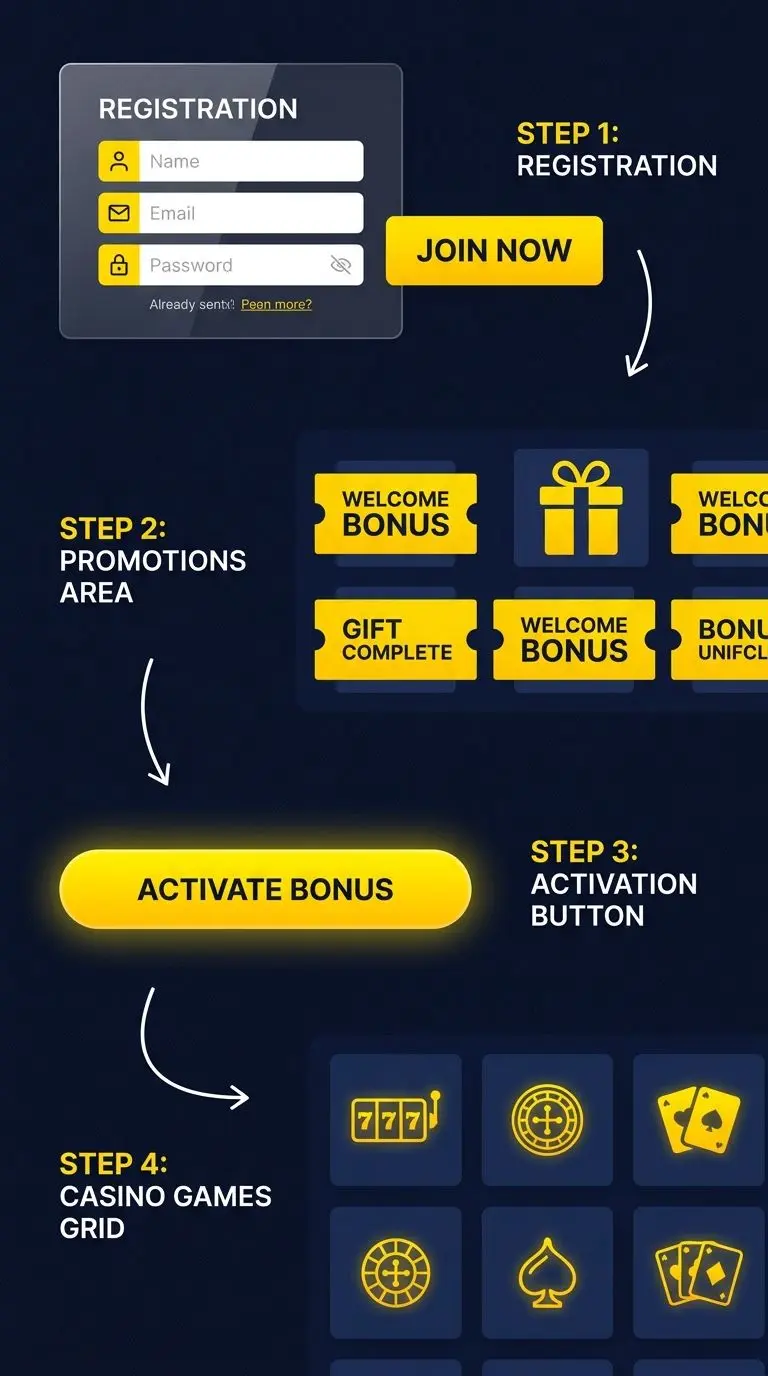 Illustrazione dei passaggi per attivare un bonus senza deposito Bwin