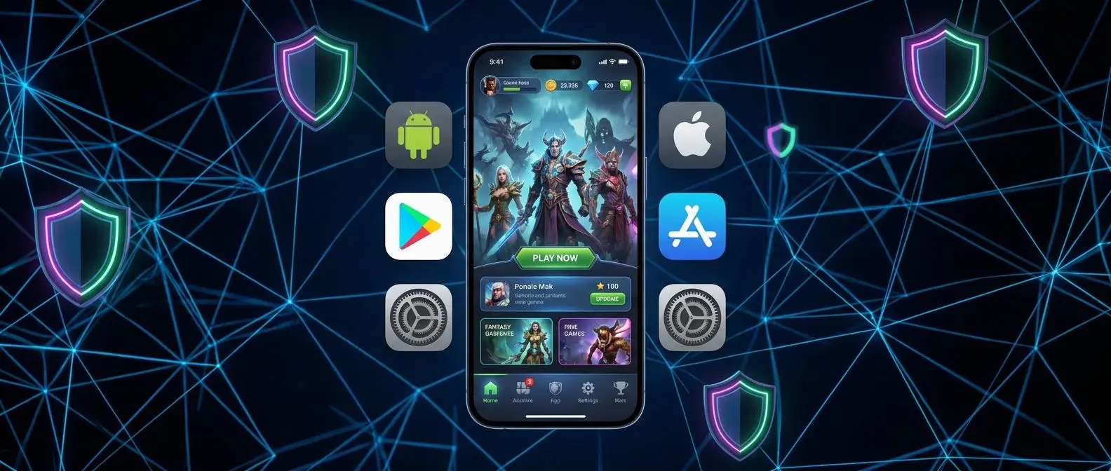Smartphone con icone Android e iOS per il download sicuro dell’app Bwin