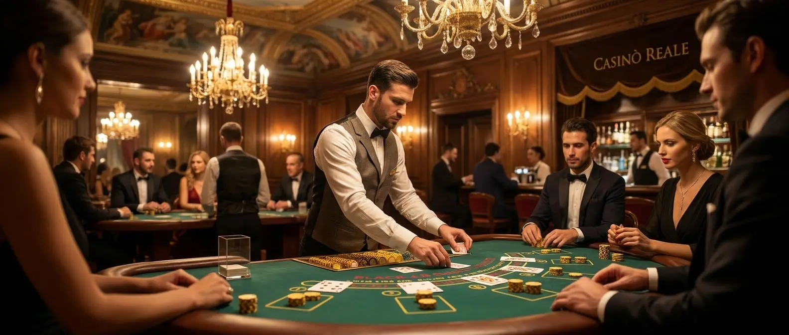 Tavolo di blackjack live con croupier e fiches in un casinò online