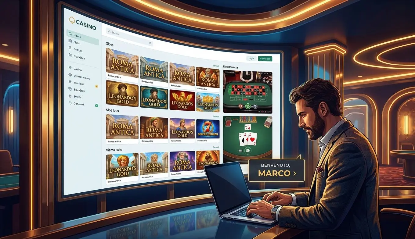 Lobby casinò online con slot, roulette e tavoli blackjack
