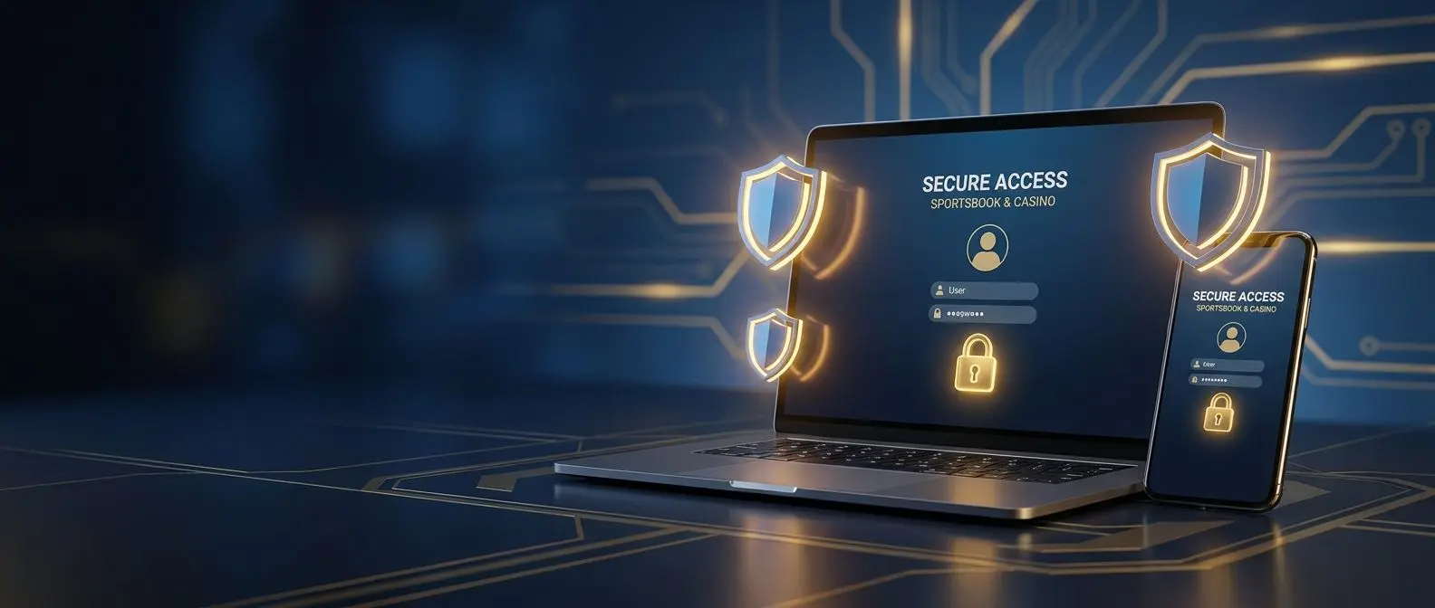 Interfaccia di login Bwin IT su desktop e mobile con icone di sicurezza