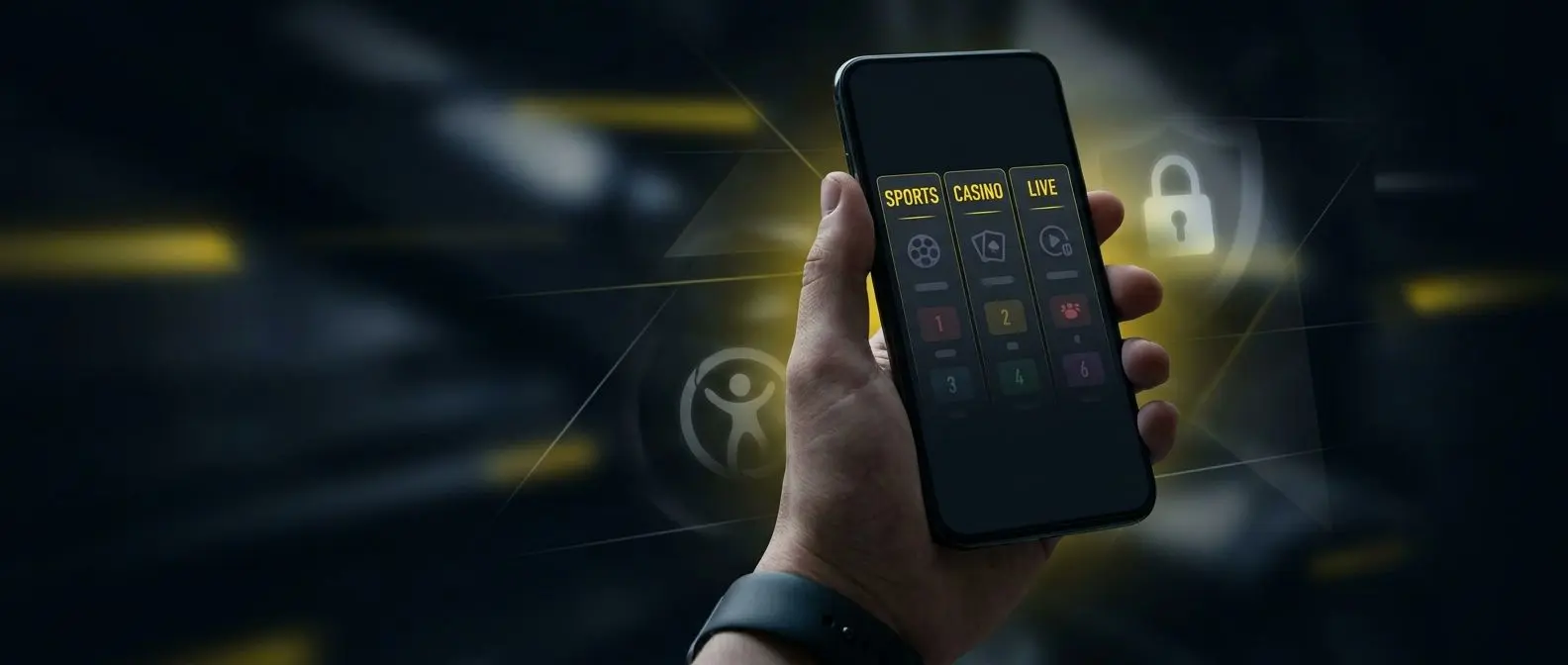 Mano che tiene smartphone con interfaccia scommesse e casinò mobile