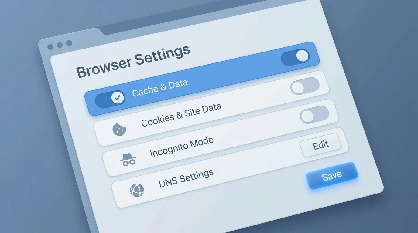 Illustrazione delle impostazioni del browser per cache, cookie e modalità in incognito