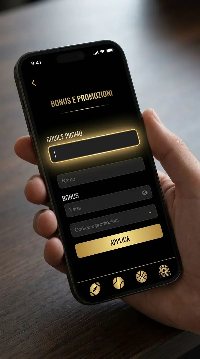 Schermata app con campo per inserire il codice promo bwin