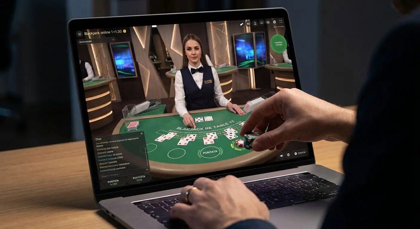 Interfaccia blackjack live con croupier e puntate su Bwin