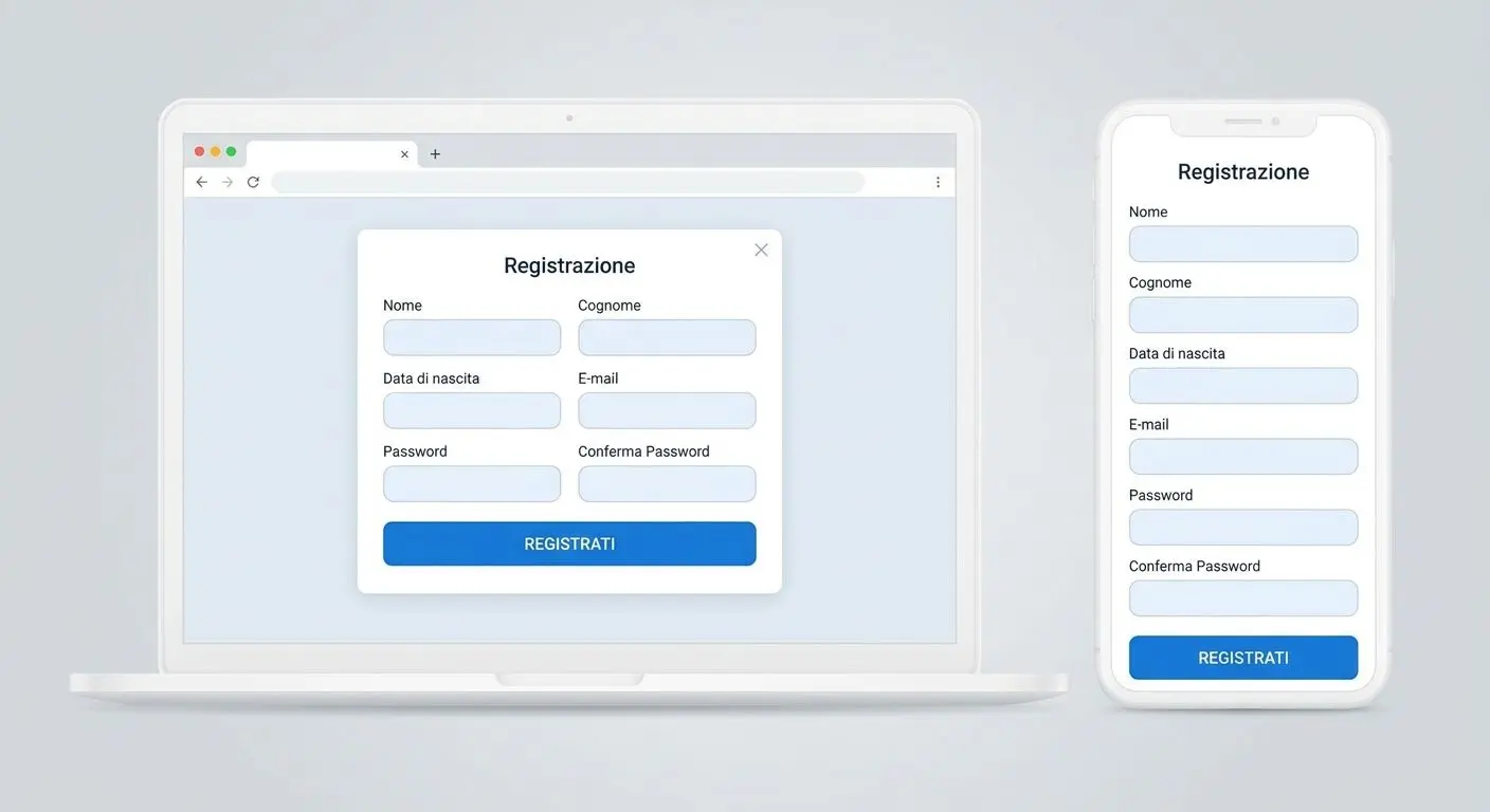 Schermata esempio del modulo di registrazione Bwin su desktop e mobile