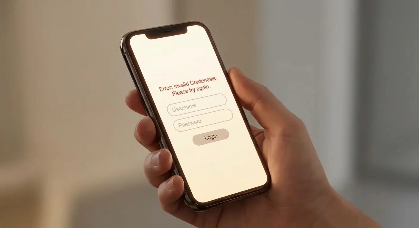 Schermata di login con messaggio di errore generico
