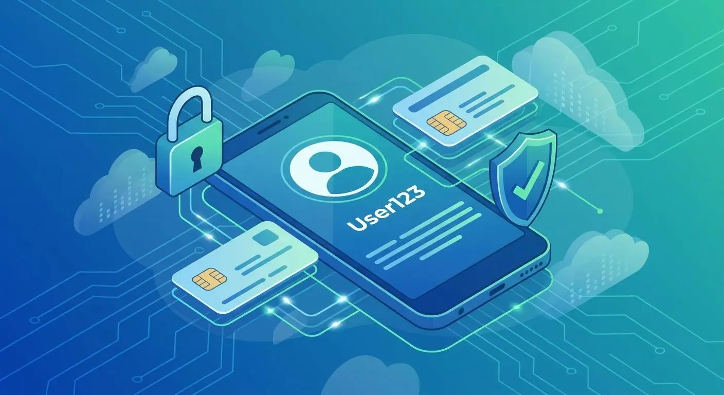 Illustrazione sicurezza account con lucchetto e verifica identità