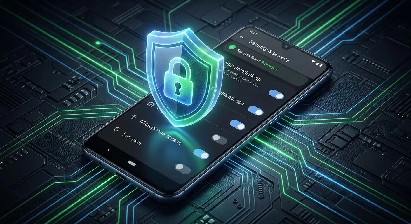 Impostazioni sicurezza Android e permessi app con icona a scudo