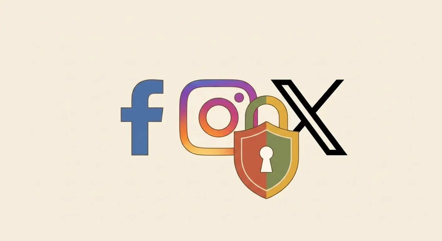 Icone social con simbolo di privacy e lucchetto