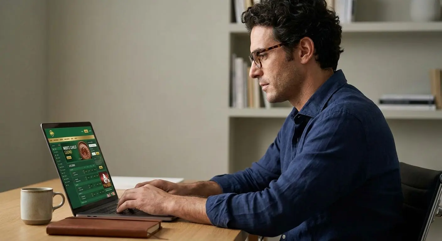 Ritratto editoriale di Stefano Franceschetti al lavoro al computer
