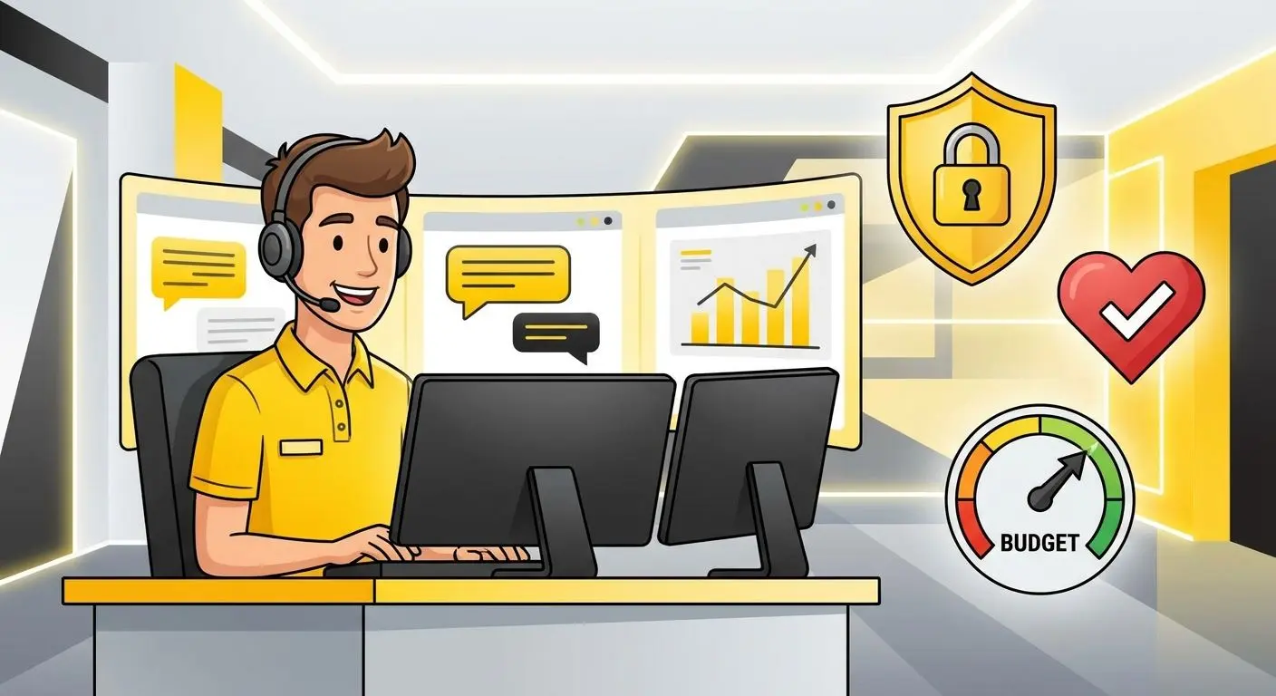 Illustrazione assistenza clienti bwin e icone di gioco responsabile
