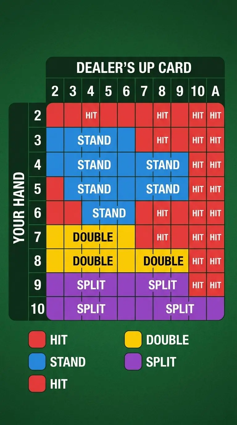 Tabella compatta della strategia base blackjack ottimizzata per mobile