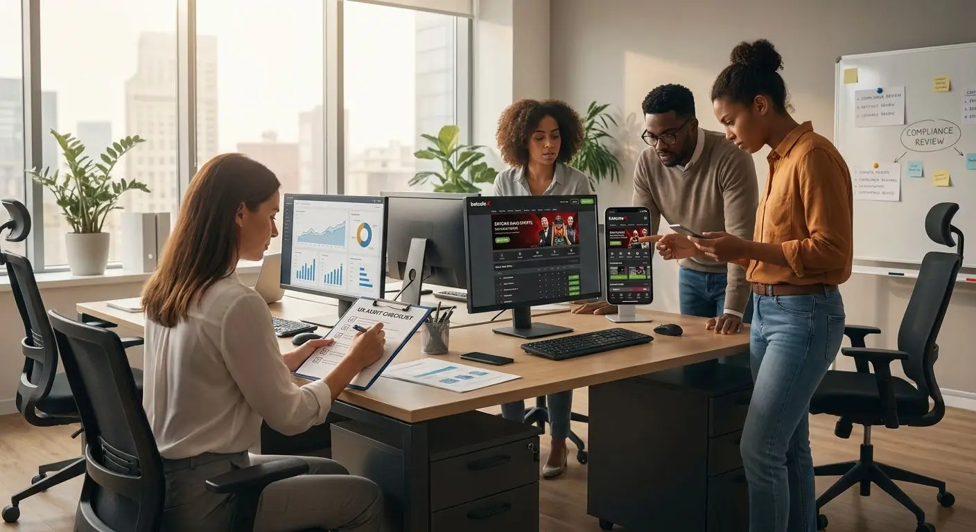 Team editoriale che controlla checklist e schermate del sito e app Bwin